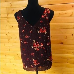 Purple Floral sleeveless camisole by Maurice"s with gold embellishments. Size S
